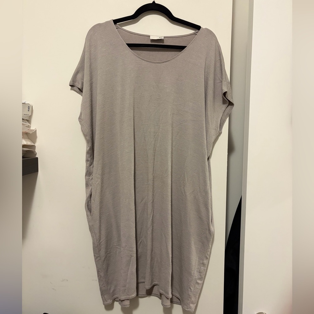 WILFRED FREE LORELEI DRESS TAUPE SIZE LARGE T SHIRT KNIT DRESS POCKETS - Picture 2 of 7